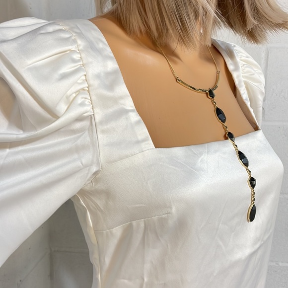 NWT pistachio green satin mini double square Danielle Bernstein puff sleeves XL - Picture 8 of 16